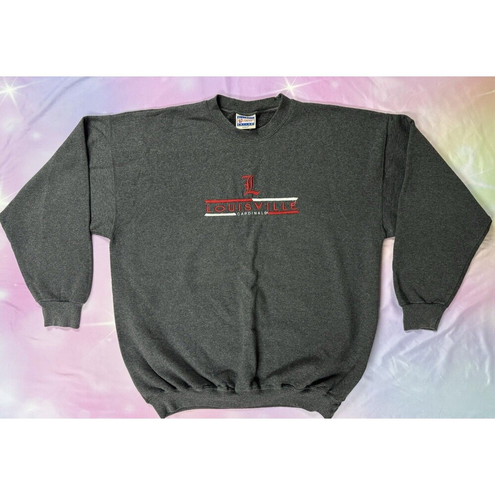 Vtg Hanes Louisville Cardinals Embroidered Spell out Crewneck Sweatshirt Sz XL